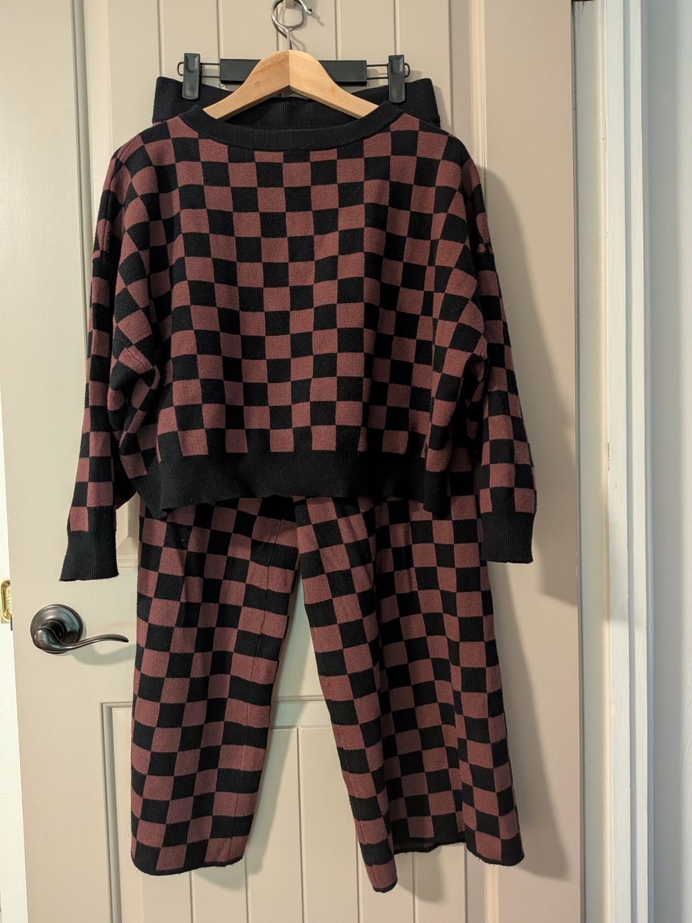 Women's "Dressed In LaLa" Mocha Check Knit Lounge Set